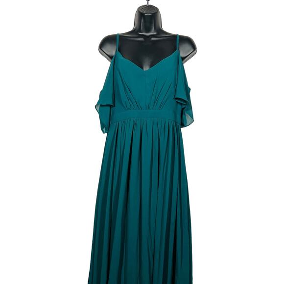 Lulus Formal Jewel Green Maxi Dress V Neck Gown Strappy Party Prom Event - L - Picture 2 of 11